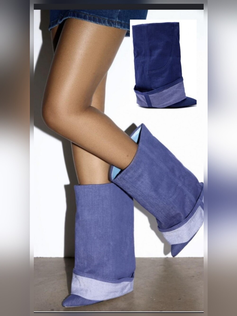 AZALEA WANG Blue  Fold-Over STYLISH DENIM BOOTS